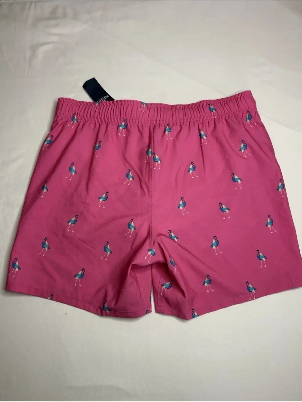 Men’s Hollister Pink Swim Trunks with Blue Flamingo Motif size Large NWT